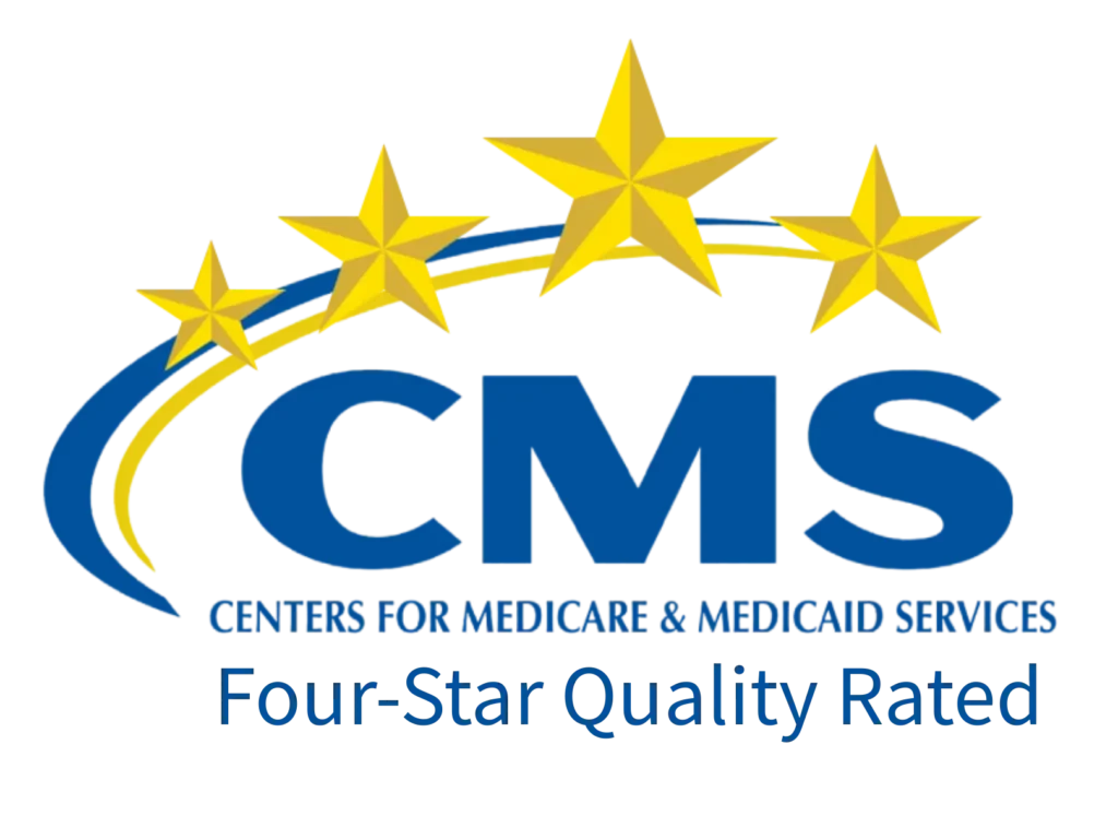 CMS logo with four gold stars and the text Centers for Medicare & Medicaid Services—Four-Star Quality Rated.